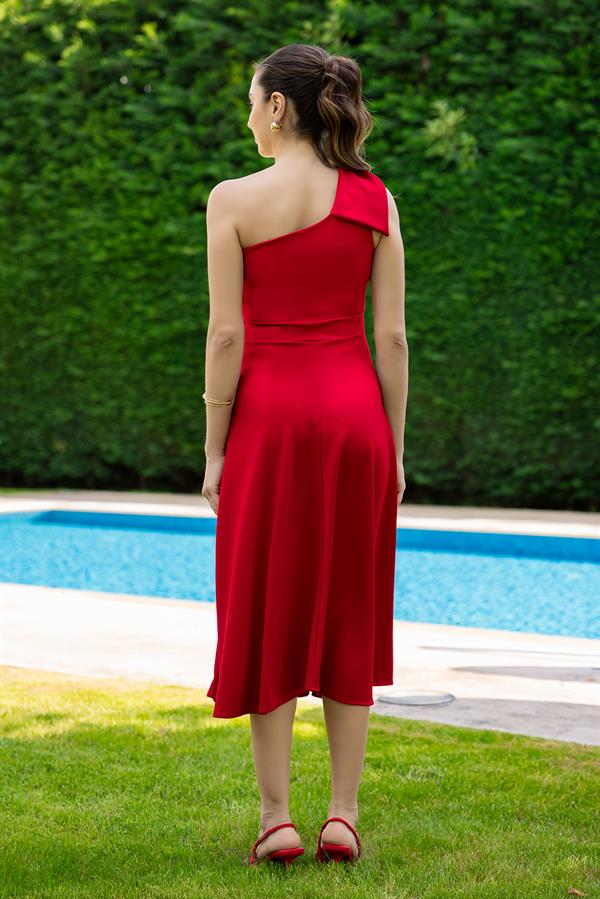 One-Shoulder Designer Dress - Red