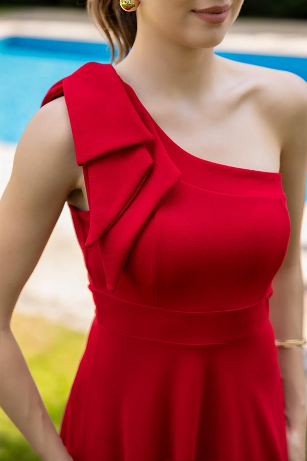 One-Shoulder Designer Dress - Red