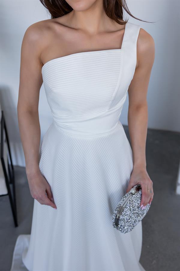 One-Shoulder Long Gown - WHITE