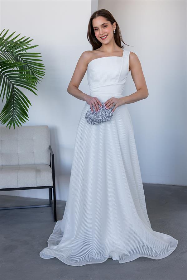 One-Shoulder Long Gown - WHITE