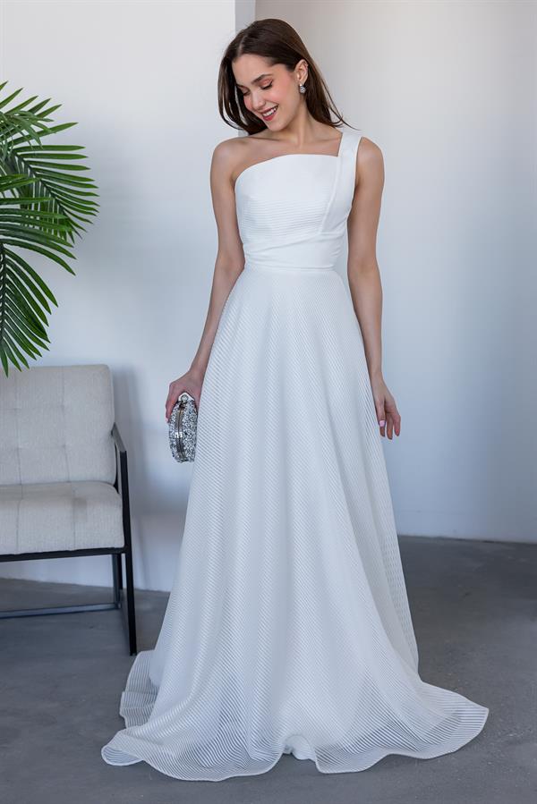 One-Shoulder Long Gown - WHITE