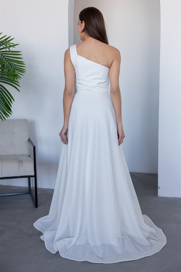 One-Shoulder Long Gown - WHITE