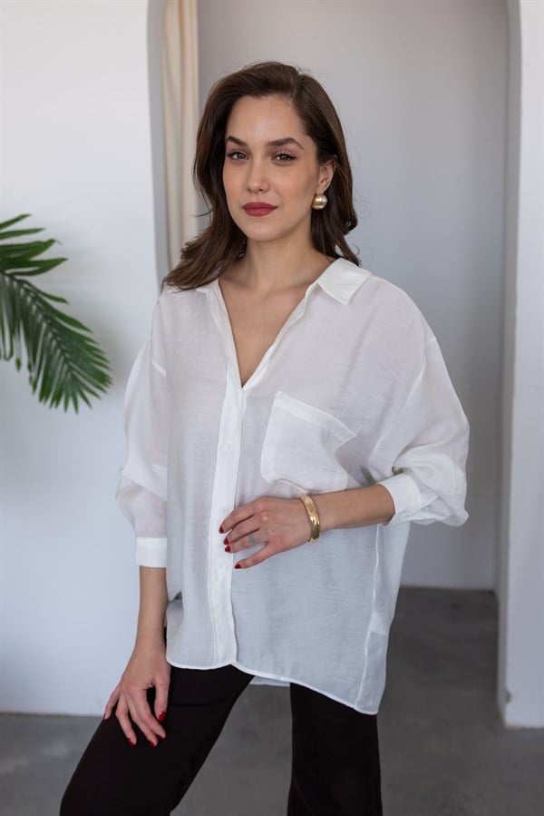 Tensel Oversize Gömlek - BEYAZ