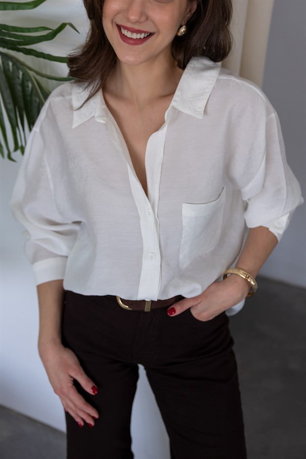 Tensel Oversize Gömlek - BEYAZ