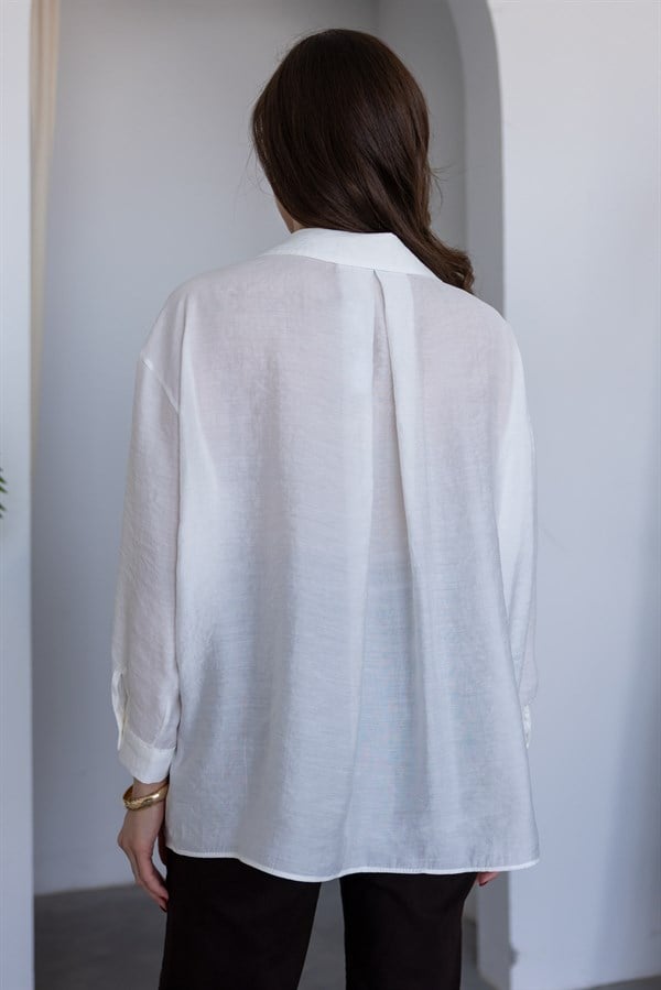 Tensel Oversize Gömlek - BEYAZ