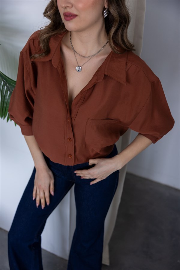 Tensel Oversize Gömlek - KİREMİT