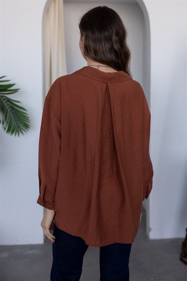 Tensel Oversize Gömlek - KİREMİT