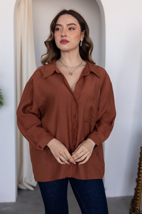 Tensel Oversize Gömlek - KİREMİT