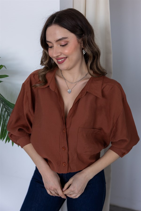 Tensel Oversize Gömlek - KİREMİT