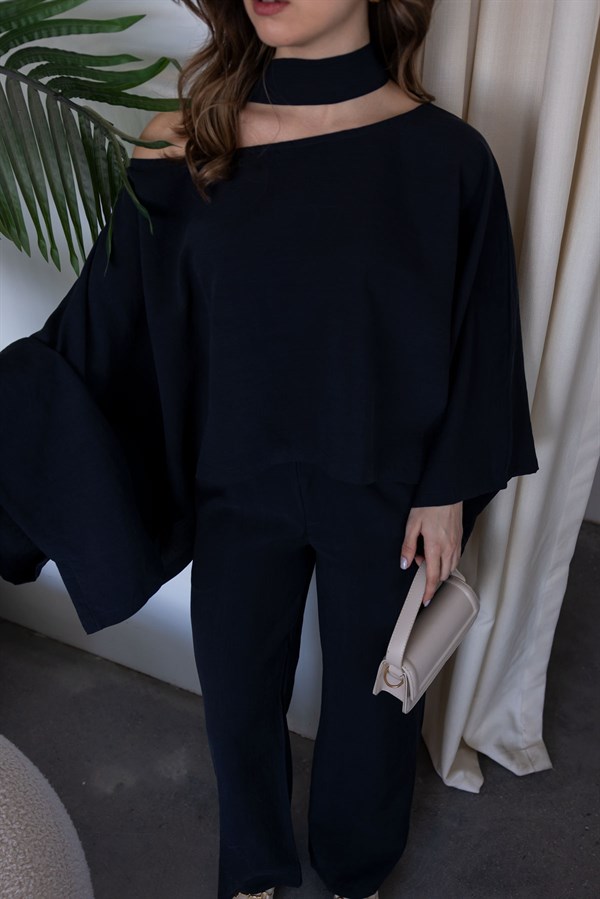 Tensel Pelerin Bluzlu Takım - SİYAH