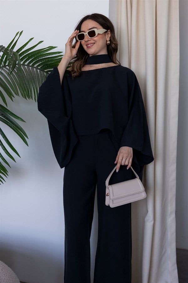 Tensel Pelerin Bluzlu Takım - SİYAH