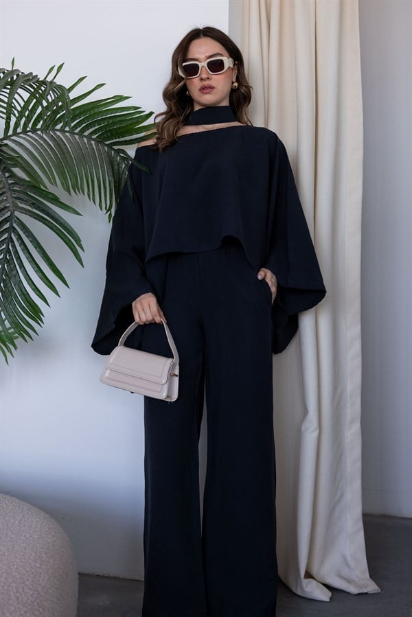 Tensel Pelerin Bluzlu Takım - SİYAH