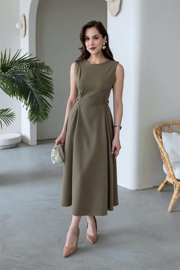 Toka Detaylı Elbise - HAKİ