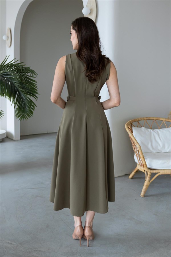 Toka Detaylı Elbise - HAKİ