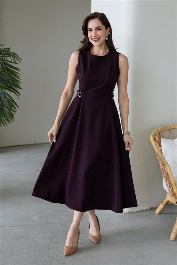 Toka Detaylı Elbise - MÜRDÜM