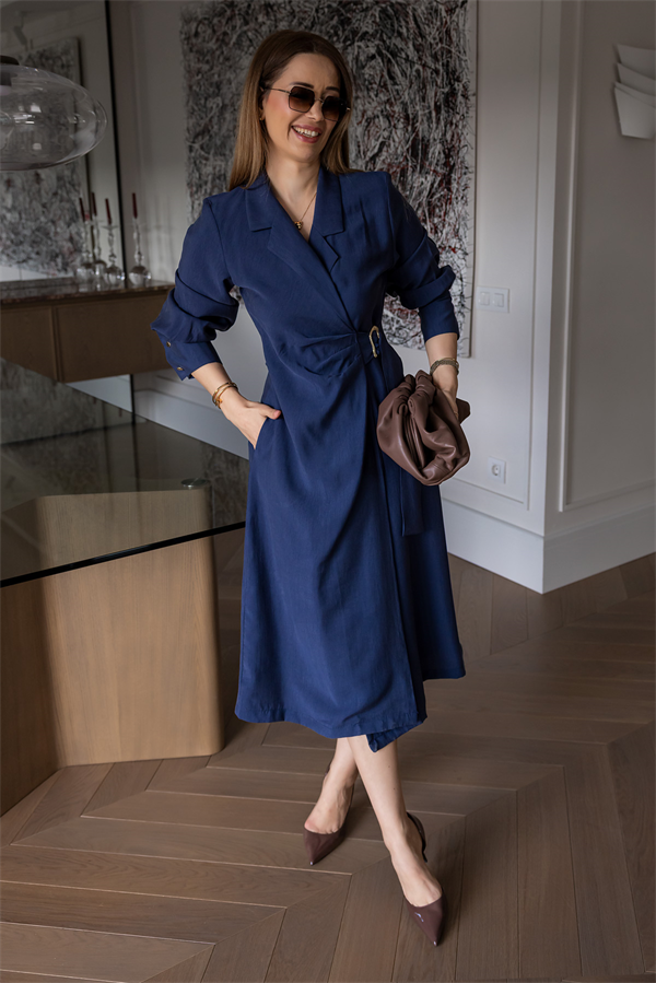 Tokalı Anvelop Elbise - LACİVERT