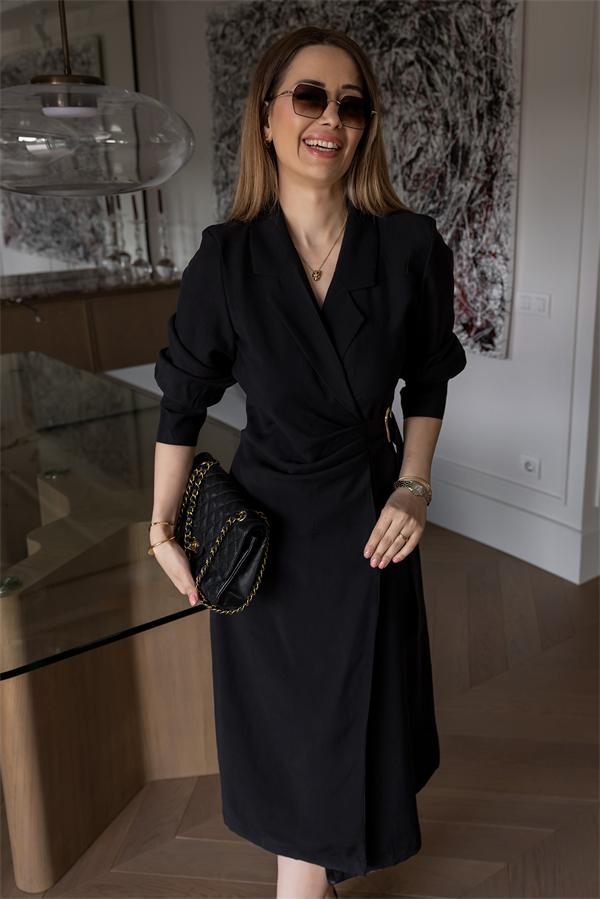 Tokalı Anvelop Elbise - SİYAH