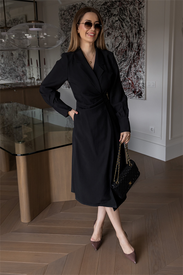 Tokalı Anvelop Elbise - SİYAH