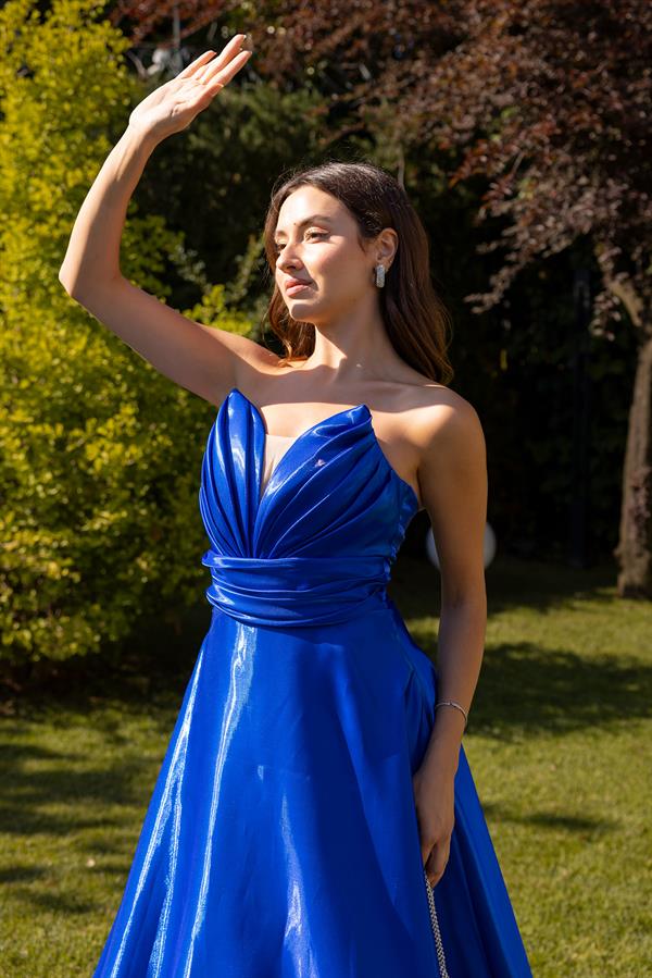 Transparan Sırt Detay Saten Abiye - SAKS