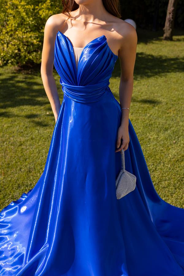 Transparan Sırt Detay Saten Abiye - SAKS