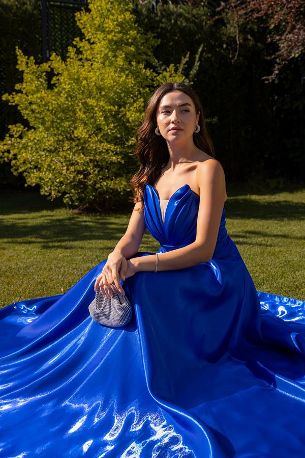 Transparan Sırt Detay Saten Abiye - SAKS