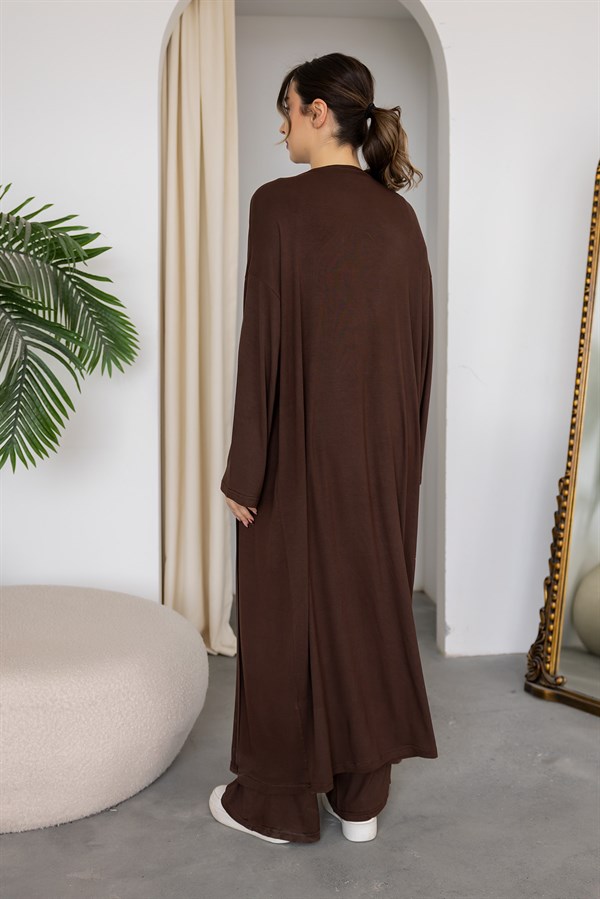 Üçlü Triko Modal Takım - KAHVERENGİ