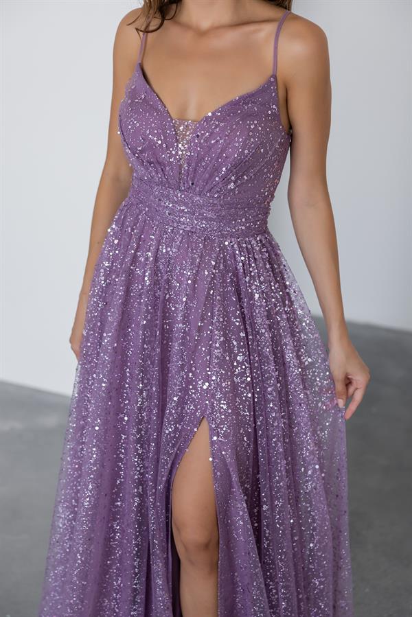 Uzun Işıltılı Abiye - LİLA