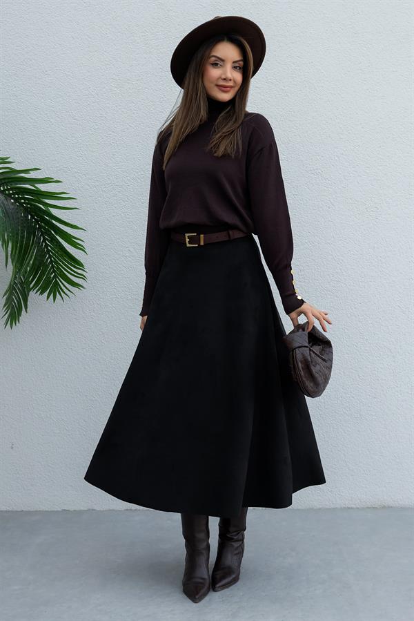 Uzun Süet Etek - SİYAH