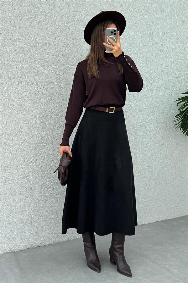 Uzun Süet Etek - SİYAH