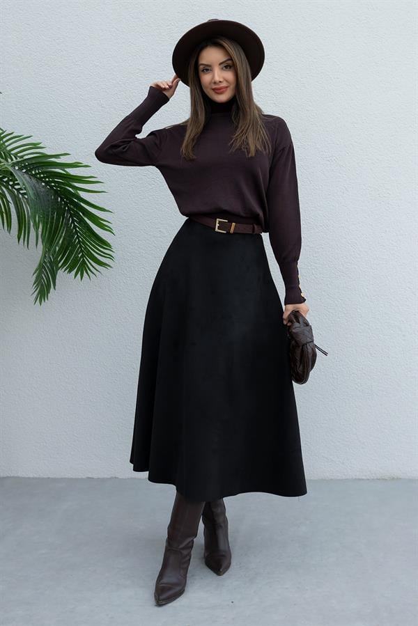 Uzun Süet Etek - SİYAH