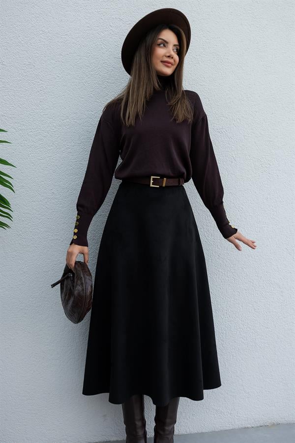 Uzun Süet Etek - SİYAH