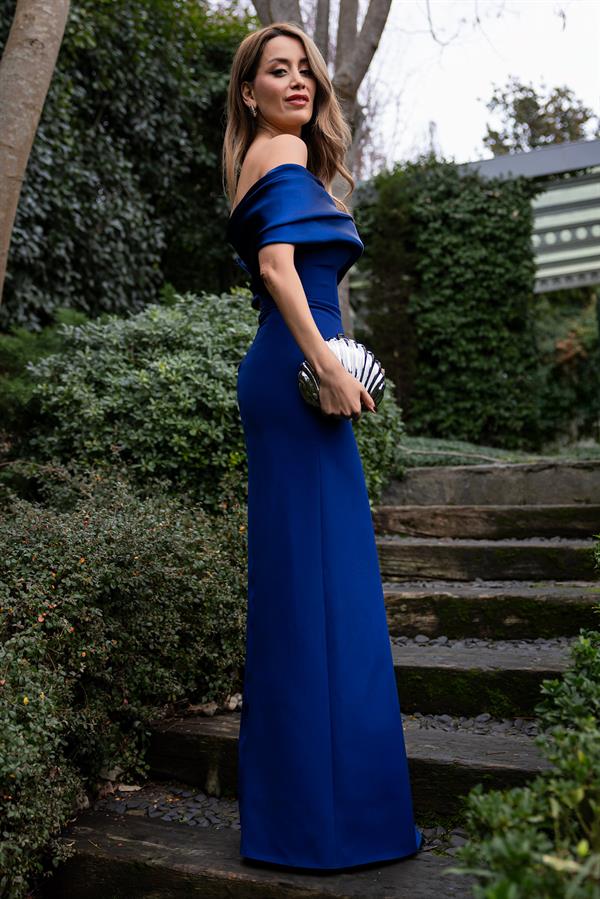 Long Designer Gown - Navy Blue