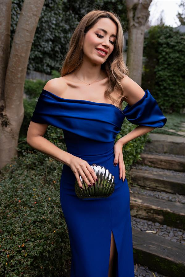 Long Designer Gown - Navy Blue