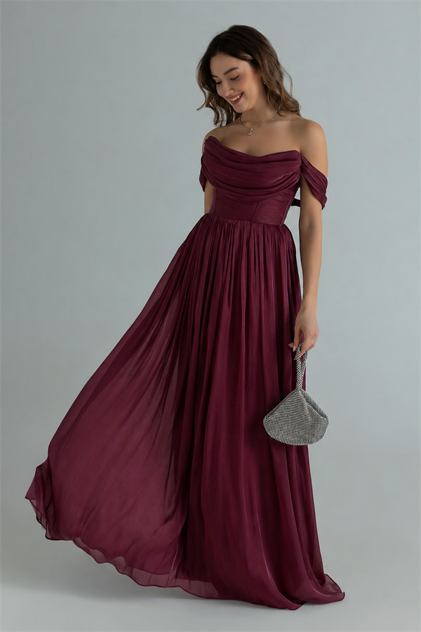 Volanlı Krinkıl Abiye - BORDO