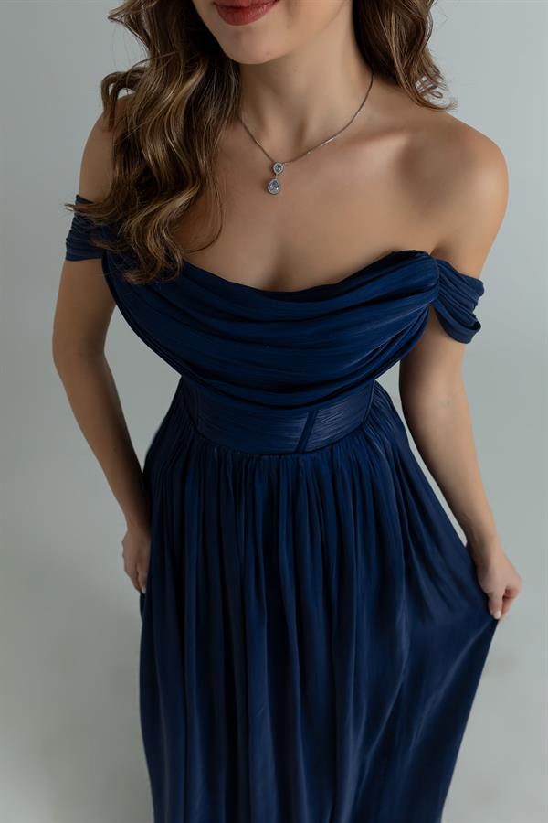 Volanlı Krinkıl Abiye - LACİVERT