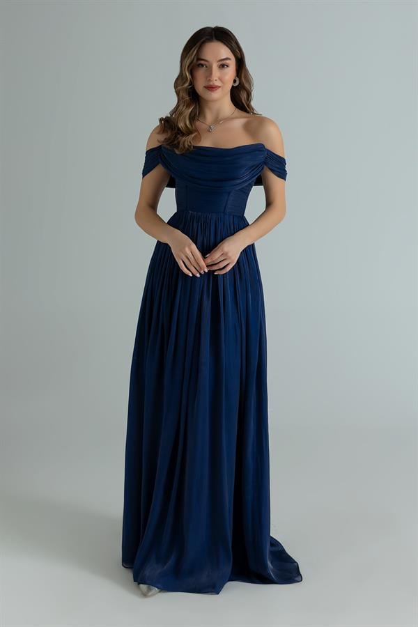 Volanlı Krinkıl Abiye - LACİVERT