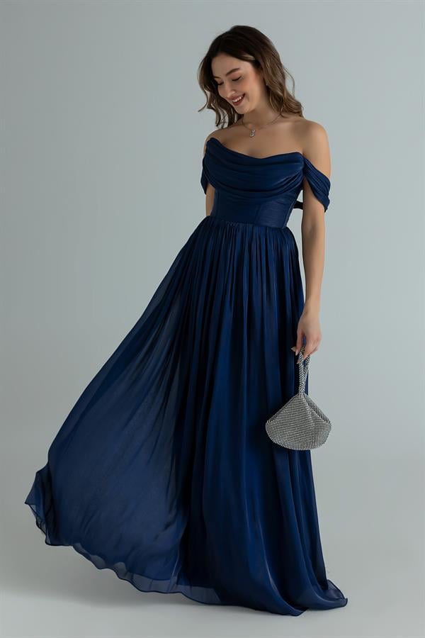 Volanlı Krinkıl Abiye - LACİVERT