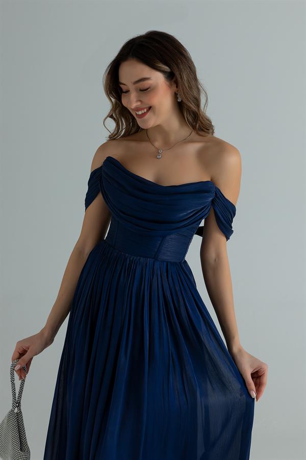 Volanlı Krinkıl Abiye - LACİVERT