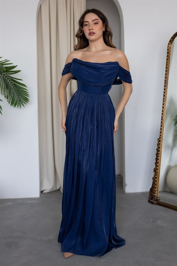 Volanlı Krinkıl Abiye - LACİVERT