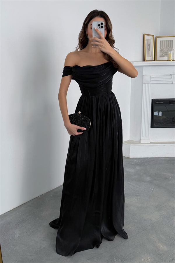 Volanlı Krinkıl Abiye - SİYAH