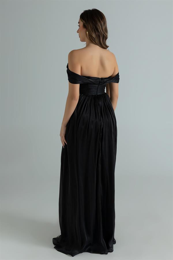 Volanlı Krinkıl Abiye - SİYAH