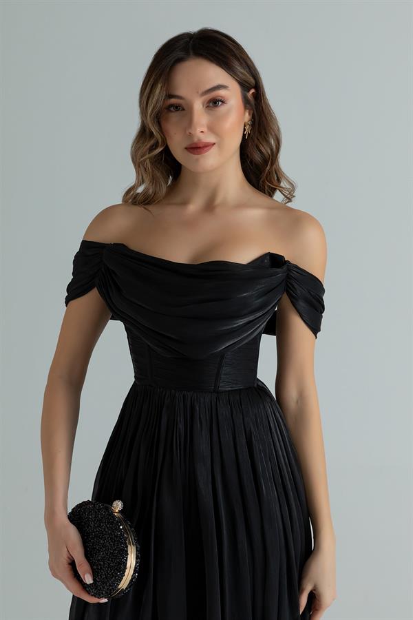 Volanlı Krinkıl Abiye - SİYAH