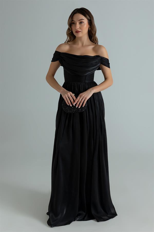 Volanlı Krinkıl Abiye - SİYAH