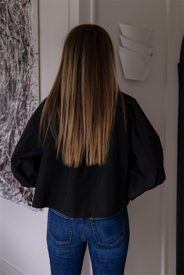 Yaka İp Biyeli Bluz - SİYAH