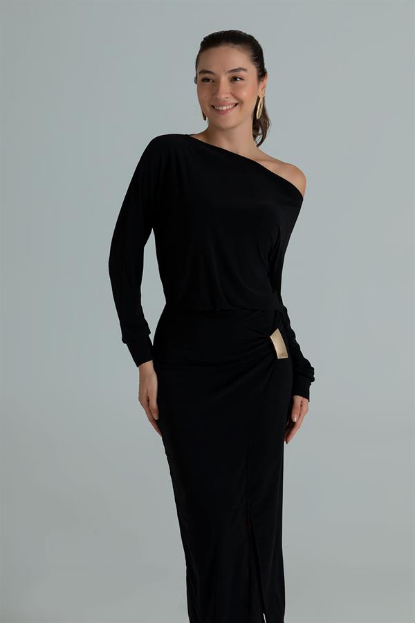 Yarasa Kol Sandy Elbise - SİYAH