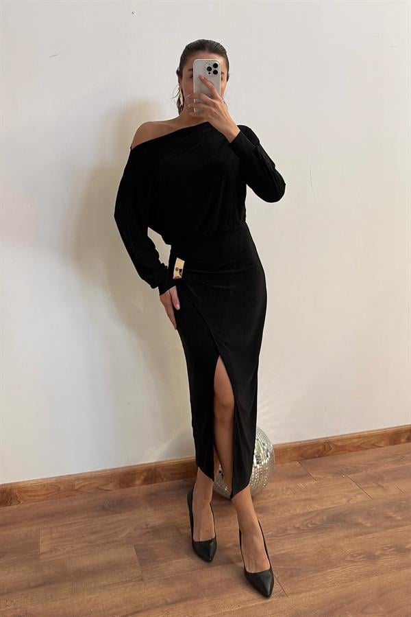 Yarasa Kol Sandy Elbise - SİYAH