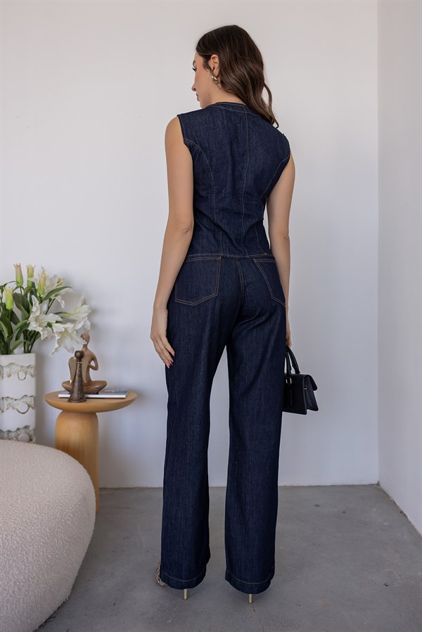 Yelekli Denim Takım - LACİVERT
