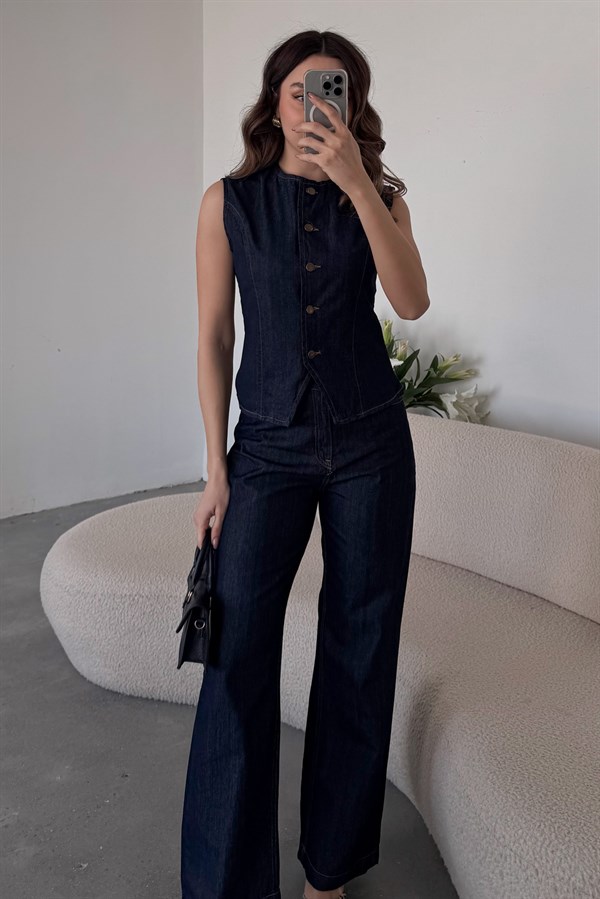Yelekli Denim Takım - LACİVERT