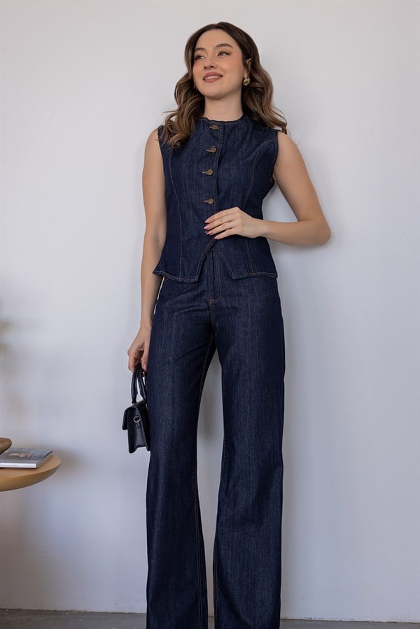 Yelekli Denim Takım - LACİVERT