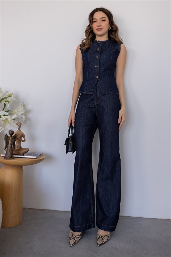 Yelekli Denim Takım - LACİVERT